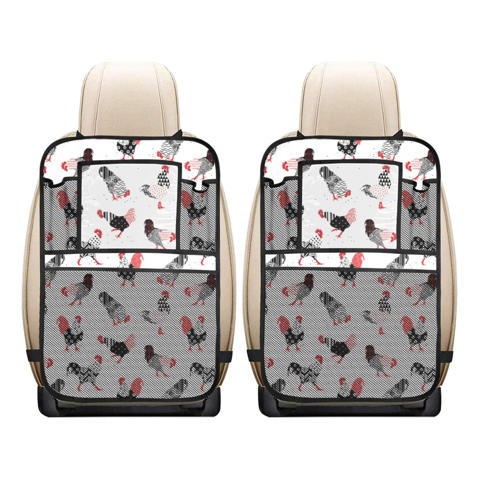 Cool rooster chicken cock floral ornament backgrou Car Seat Back Organizer