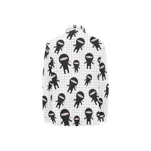 Ninja pattern plaid background Women's Long Sleeve Polo Shirt