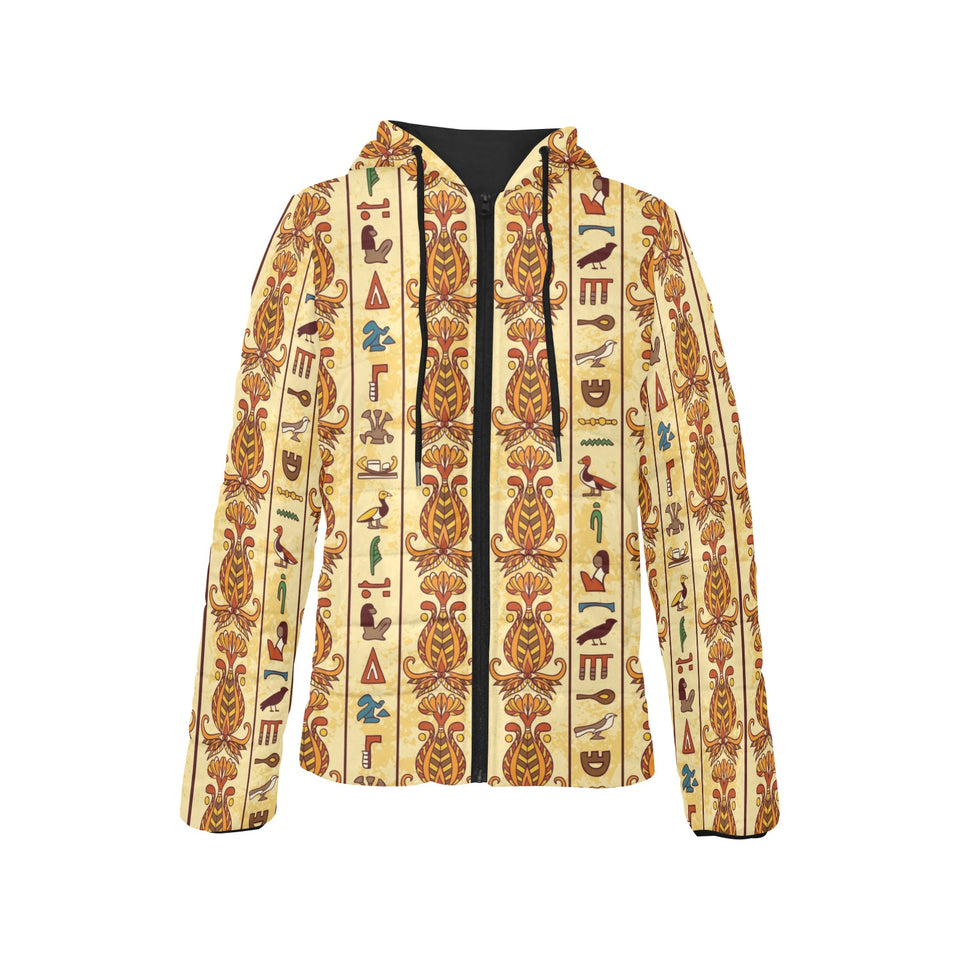 Egypt Hieroglyphics Pattern Print Design 04 Women's Padded Hooded Jacket