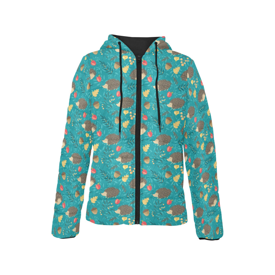 Hedgehog Pattern Print Design 01 Women's Padded Hooded Jacket
