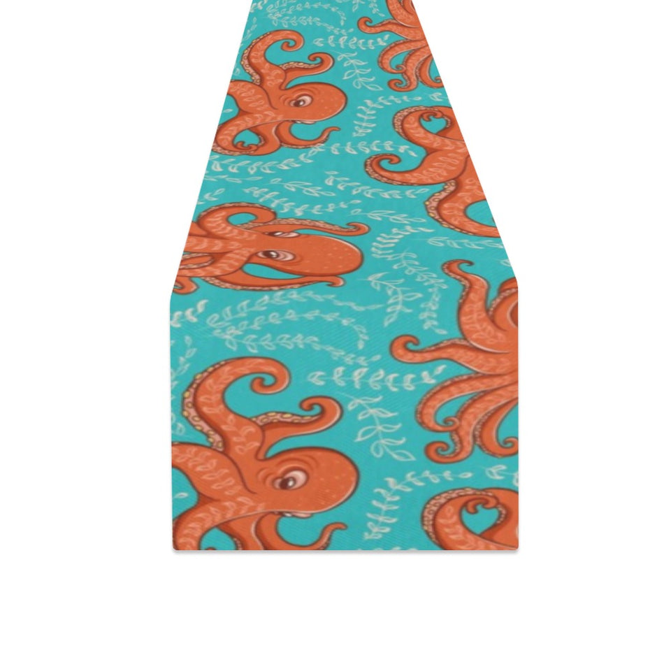 Octopus turquoise background Table Runner