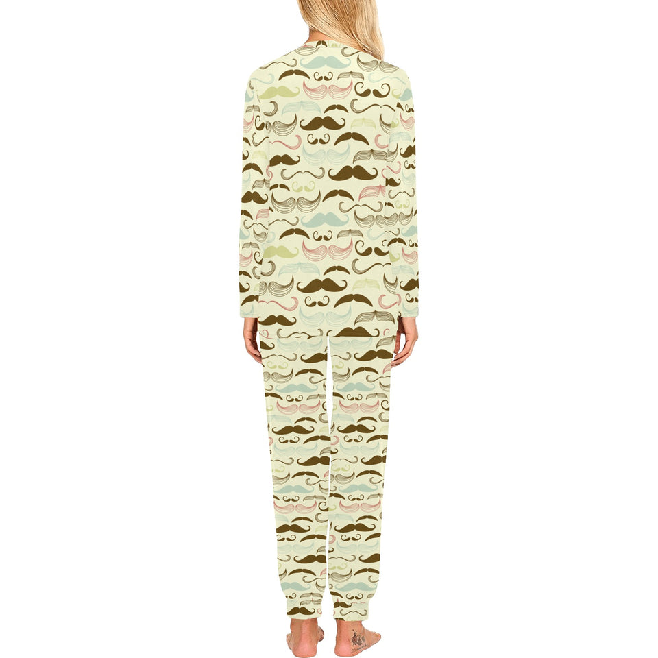 Mustache Beard Pattern Print Design 01 Women's All Over Print Pajama Set