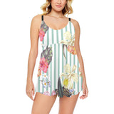 Colorful orchid flower pattern Chest Sexy Pleated Two Piece Swim Dress