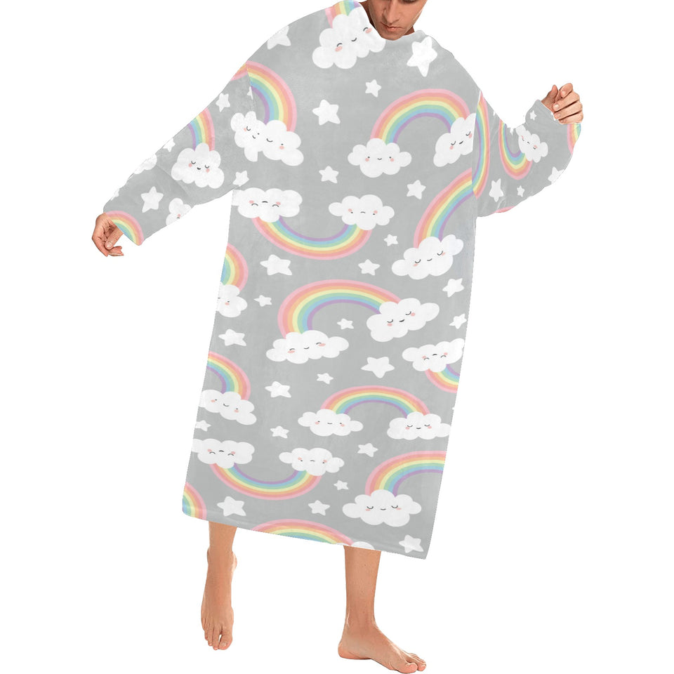 Cute rainbow clound star pattern Blanket Robe with Sleeves