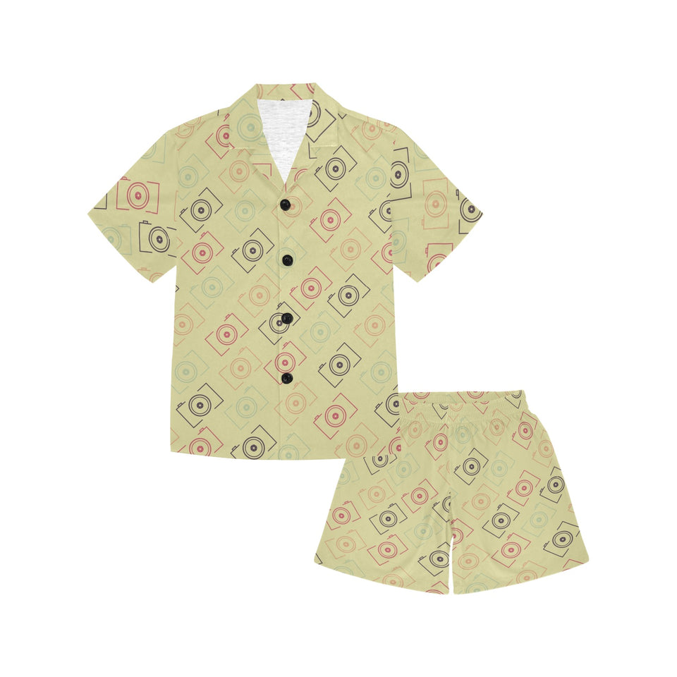 Camera Pattern Print Design 01 Kids' Boys' Girls' V-Neck Short Pajama Set