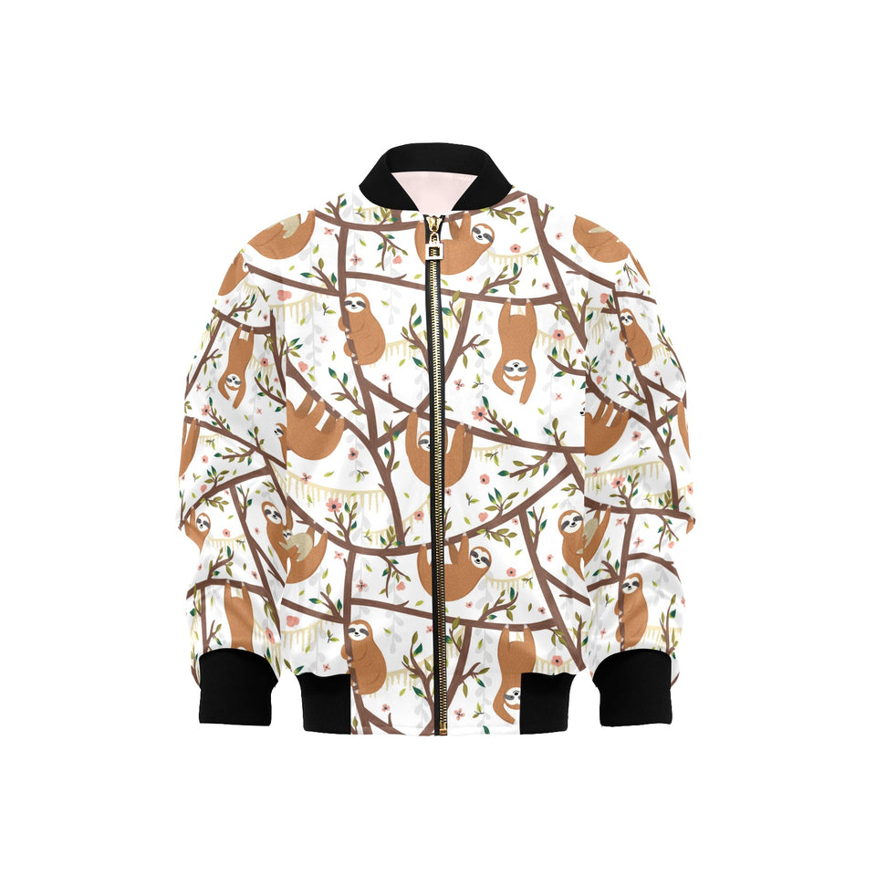 Sloths hanging on the tree pattern Kids' Boys' Girls' Bomber Jacket