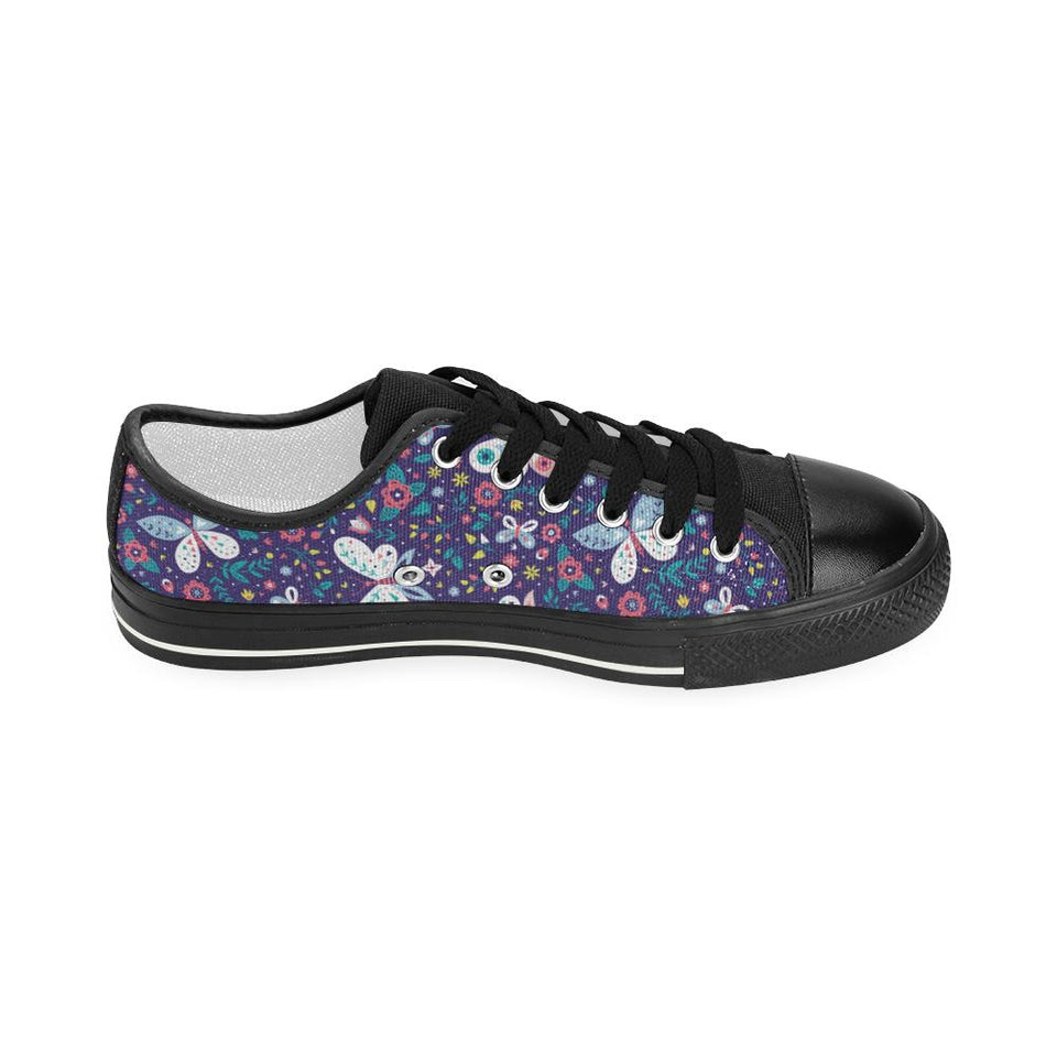 Colorful butterfly flower pattern.eps Kids' Boys' Girls' Low Top Canvas Shoes Black