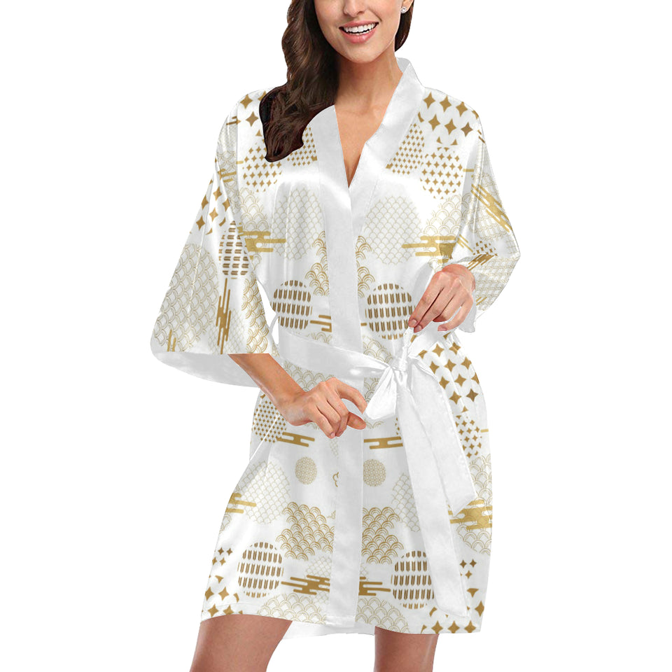 Beautiful gold japanese pattern Women's Short Kimono Robe