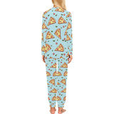 Hand drawn pizza blue background Women's All Over Print Pajama Set