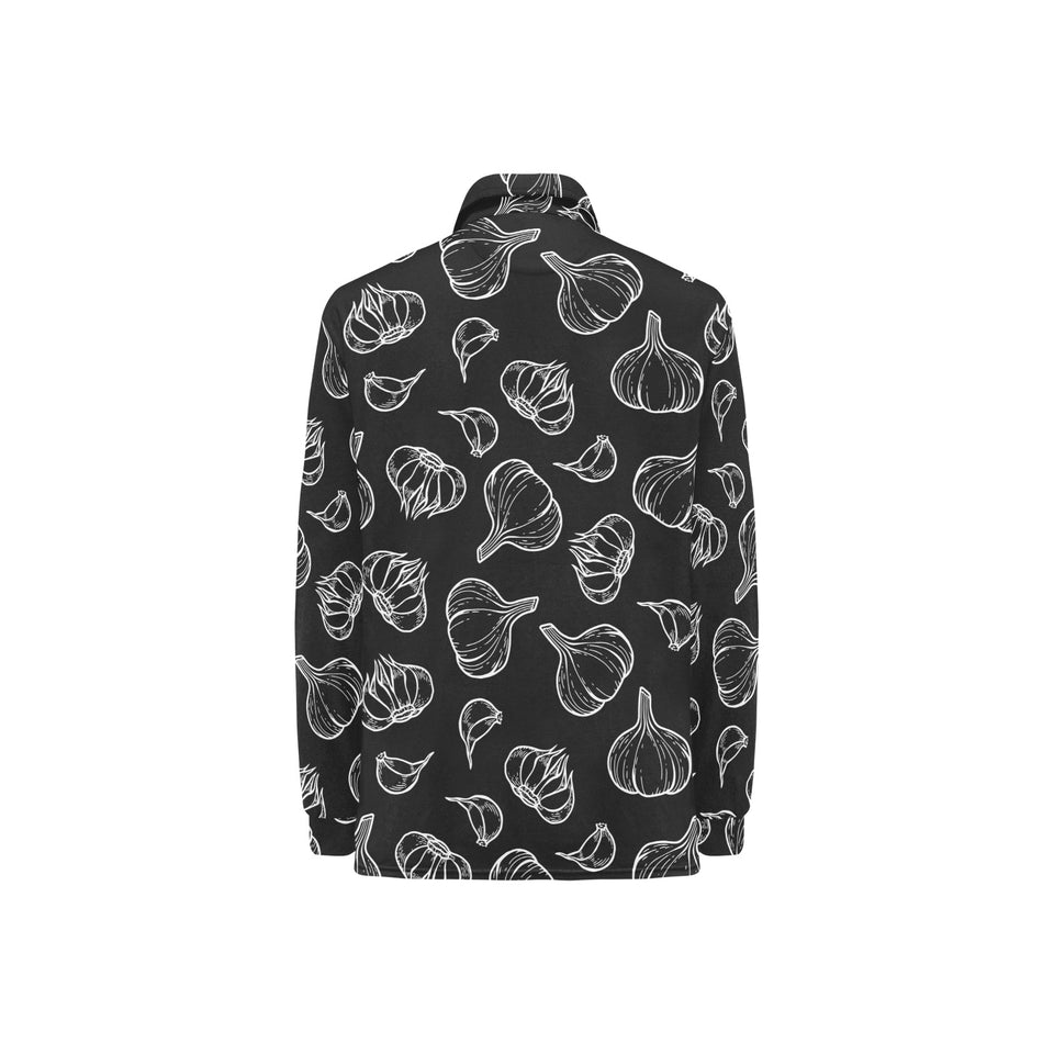 Garlic pattern black background Women's Long Sleeve Polo Shirt