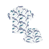 Dolphins pattern dotted background Kids' Boys' Girls' V-Neck Short Pajama Set