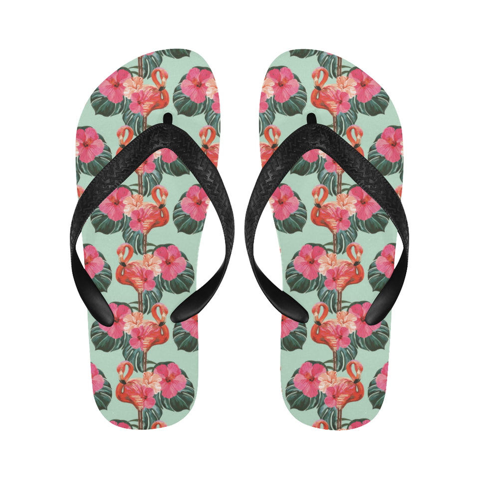 Beautiful flamingo tropical palm leaves hibiscus p Unisex Flip Flops