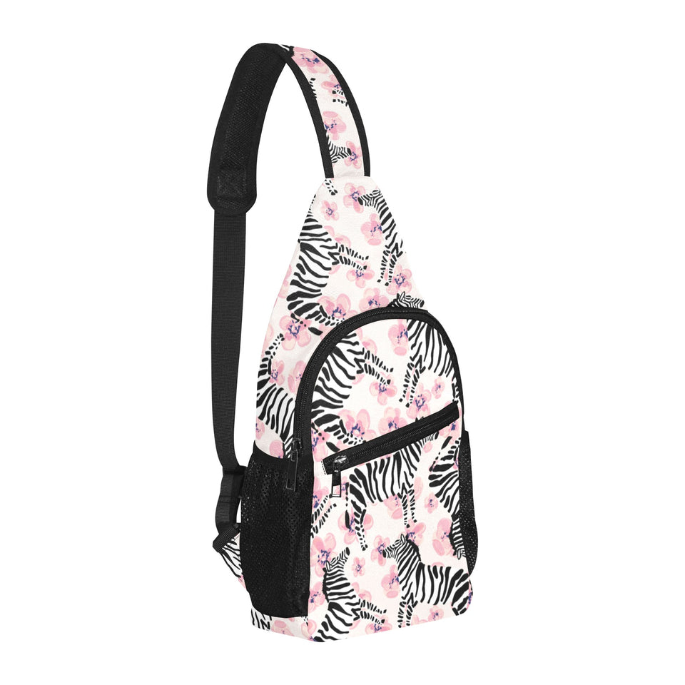 Zebra pink flower background All Over Print Chest Bag