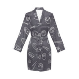 sushi pattern black background Women's Long Sleeve Belted Night Robe