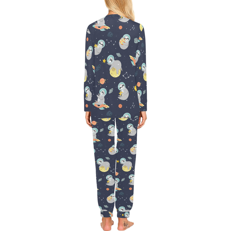 Cute sloth astronaut star planet rocket pattern Women's All Over Print Pajama Set