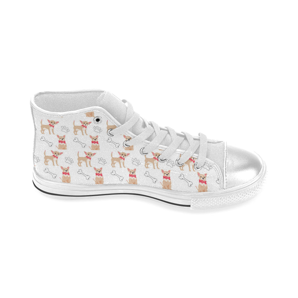 Chihuahua bone paw pattern Women's High Top Canvas Shoes White