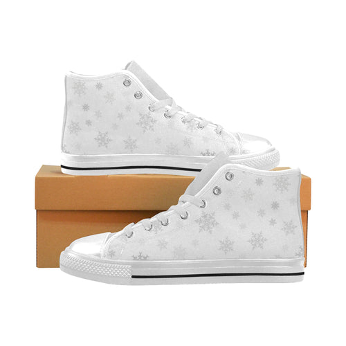 Snowflake pattern white background Men's High Top Canvas Shoes White