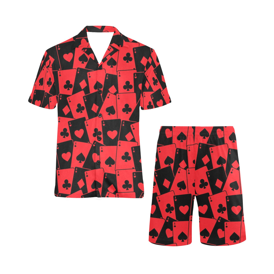 Casino Cards Suits Pattern Print Design 02 Men's V-Neck Short Pajama Set