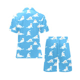 Cute sea lion seal pattern background Men's V-Neck Short Pajama Set