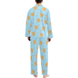 Brown cute pomeranian blue blackground Men's Long Pajama Set