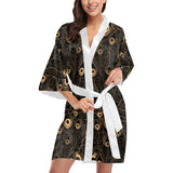 Gold peacock feather pattern Women's Short Kimono Robe