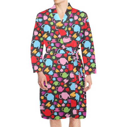 Tea pots Pattern Print Design 01 Men's Long Sleeve Belted Night Robe