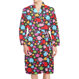 Tea pots Pattern Print Design 01 Men's Long Sleeve Belted Night Robe