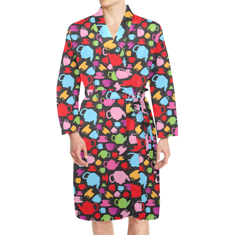 Tea pots Pattern Print Design 01 Men's Long Sleeve Belted Night Robe