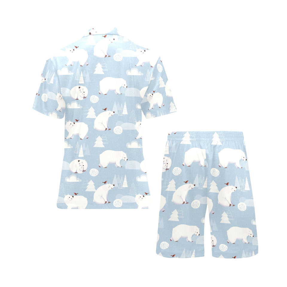 Cute polar bears Christmas decoration pattern Men's V-Neck Short Pajama Set