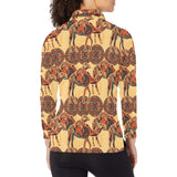 Camel polynesian tribal design pattern Women's Long Sleeve Polo Shirt