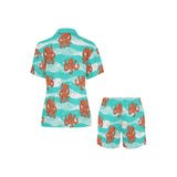 Octopuses sea wave background Women's V-Neck Short Pajama Set