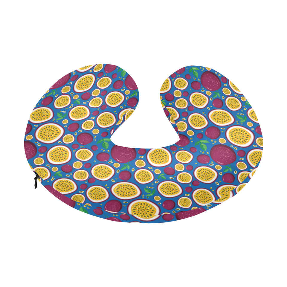 Passion fruit blue background U-Shaped Travel Neck Pillow