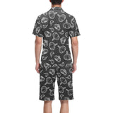 Garlic pattern black background Men's V-Neck Short Pajama Set