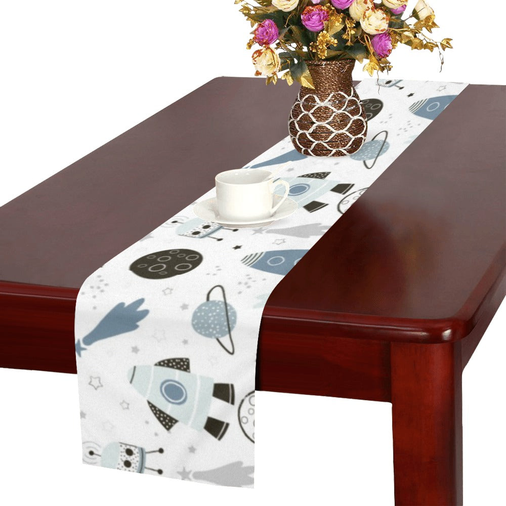 Hand drawn space elements space rocket star planet Table Runner