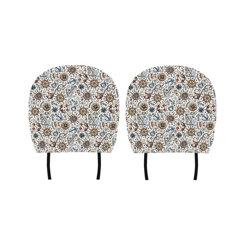 Cute nautical steering wheel anchor pattern Car Headrest Cover