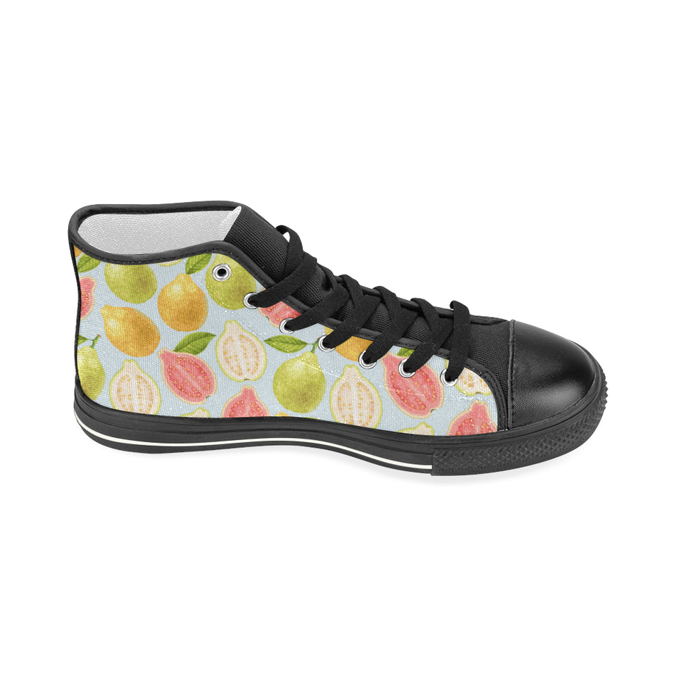 Guava design pattern Women's High Top Canvas Shoes Black