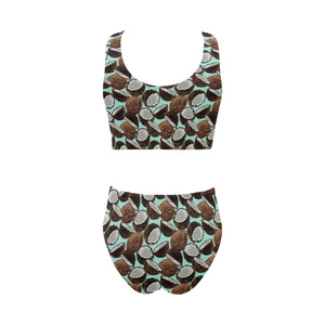 Coconut Pattern Print Design 03 Chest Bowknot High Waisted Bikini Swimsuit