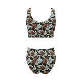 Coconut Pattern Print Design 03 Chest Bowknot High Waisted Bikini Swimsuit