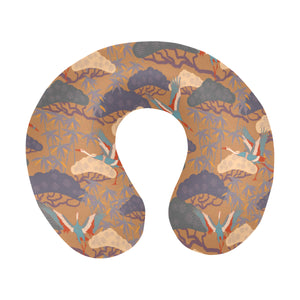 Bonsai bamboo stork japanese pattern brown theme U-Shaped Travel Neck Pillow