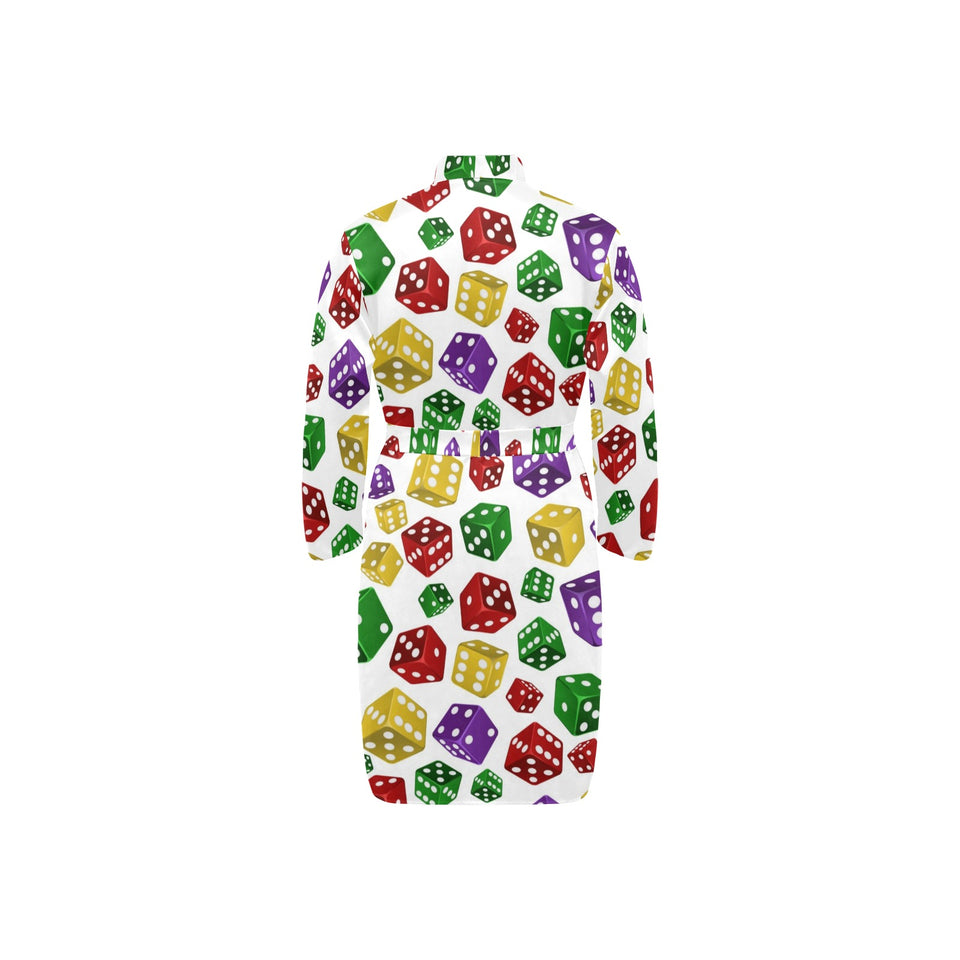 Dice Pattern Print Design 03 Men's Long Sleeve Belted Night Robe