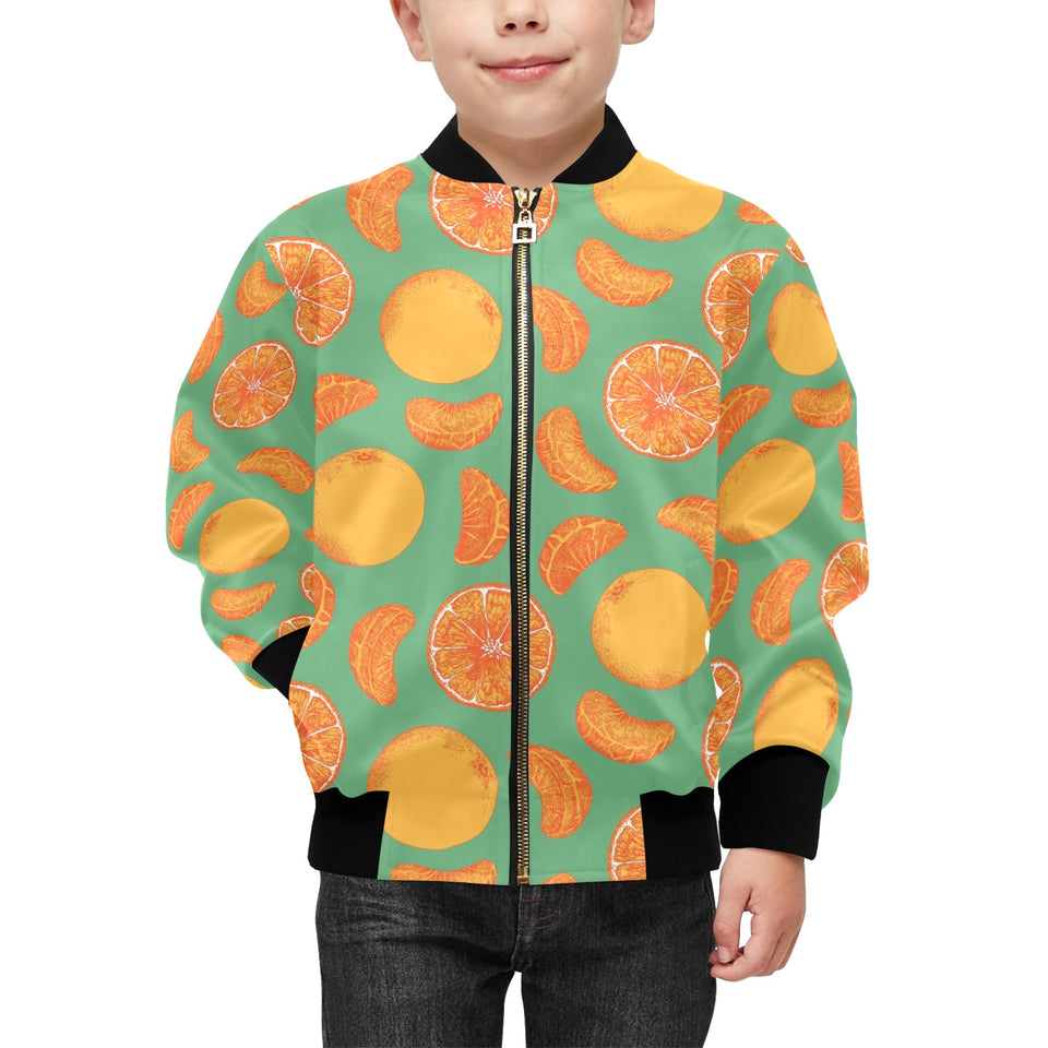 orange fruit pattern green background Kids' Boys' Girls' Bomber Jacket