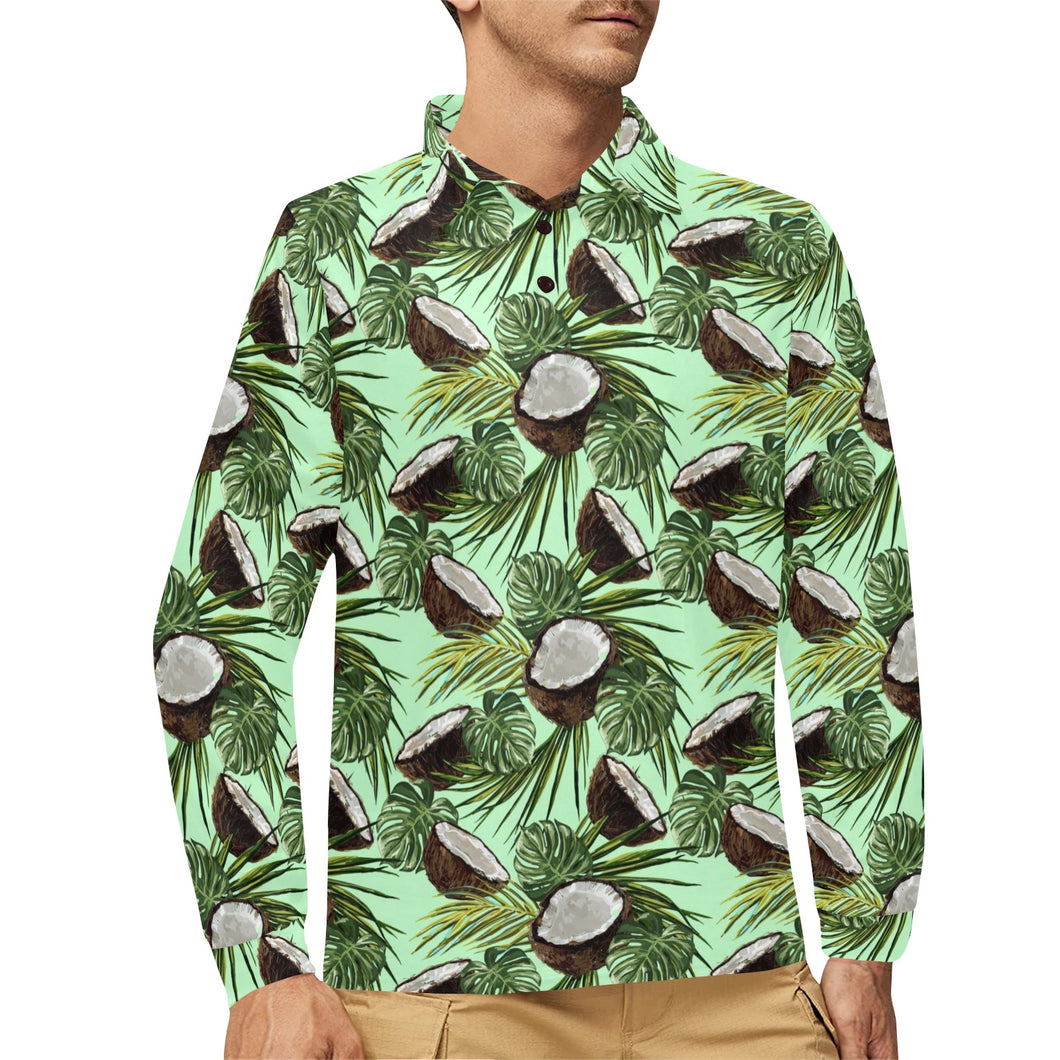 Coconut Pattern Print Design 02 Men's Long Sleeve Polo Shirt