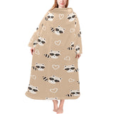 Cute raccoon heart pattern Blanket Robe with Sleeves