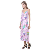Cute ice cream cone animal pattern V-Neck Open Fork Long Dress