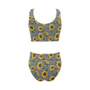 sunflowers ribbon background Chest Bowknot High Waisted Bikini Swimsuit