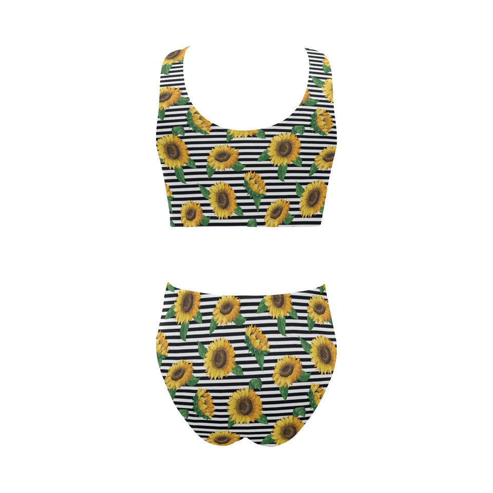 sunflowers ribbon background Chest Bowknot High Waisted Bikini Swimsuit