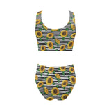 sunflowers ribbon background Chest Bowknot High Waisted Bikini Swimsuit