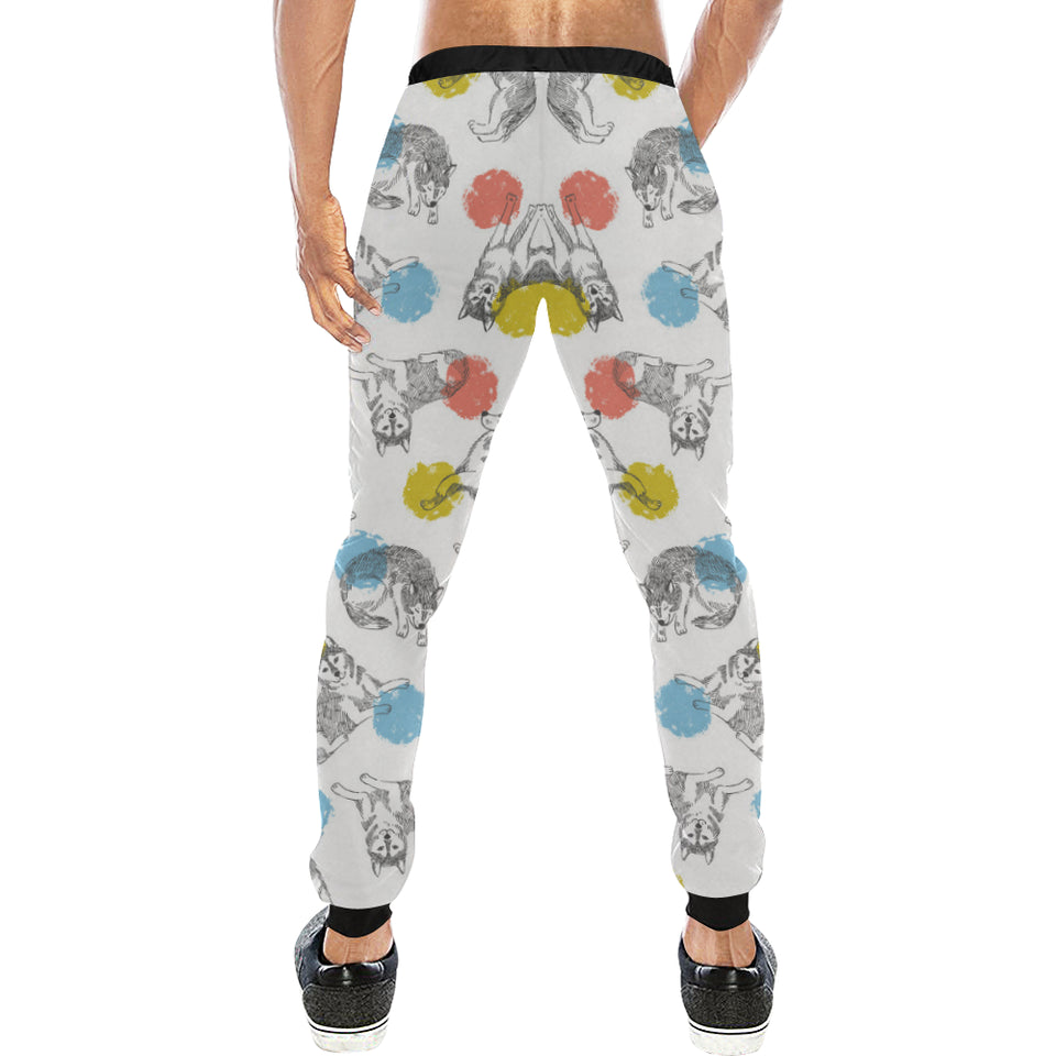 Siberian husky and colorful circle pattern Unisex Casual Sweatpants