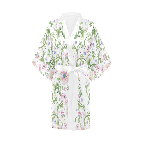 Beautiful pink lotus waterlily leaves pattern Women's Short Kimono Robe
