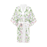 Beautiful pink lotus waterlily leaves pattern Women's Short Kimono Robe